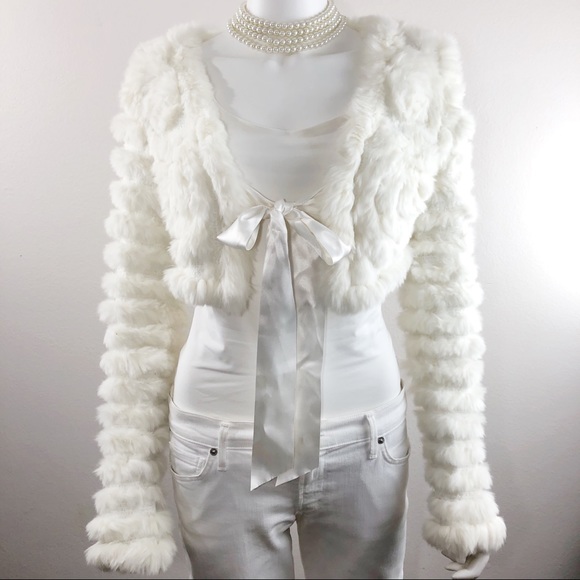 Arden B Sweaters - Arden B • Rabbit Fur White Tie Shawl-Bolero Cover